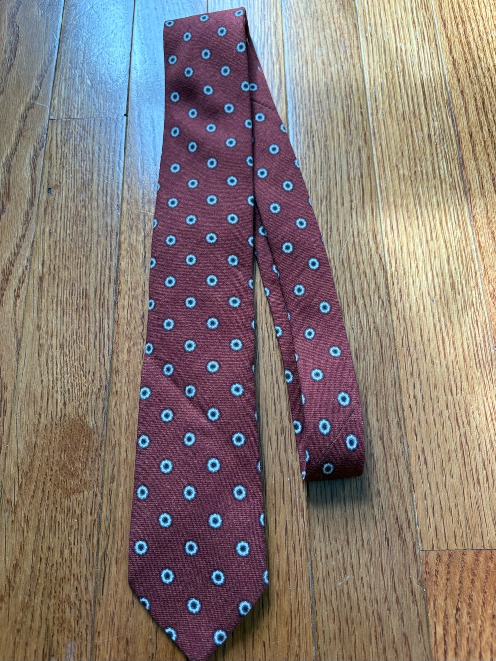 BOSS Men’s Rust Red Cotton Wool Tie Circular Medallion Pattern